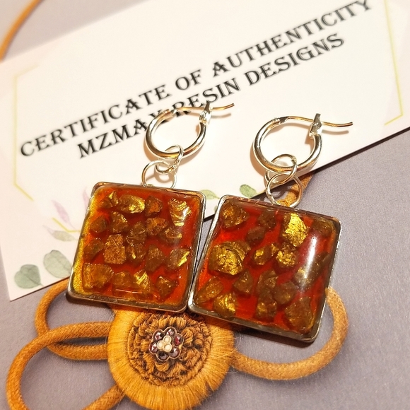 GOLD ROCKS MzMax Resin Designs Dangle Earrings - Picture 7 of 7